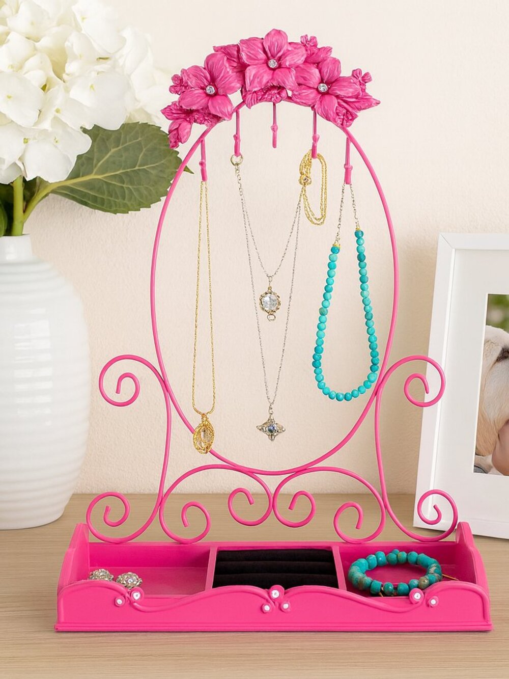 Girly Fuchsia Jewelry Stand Organizer Rings Bracelets Display Home Decor New